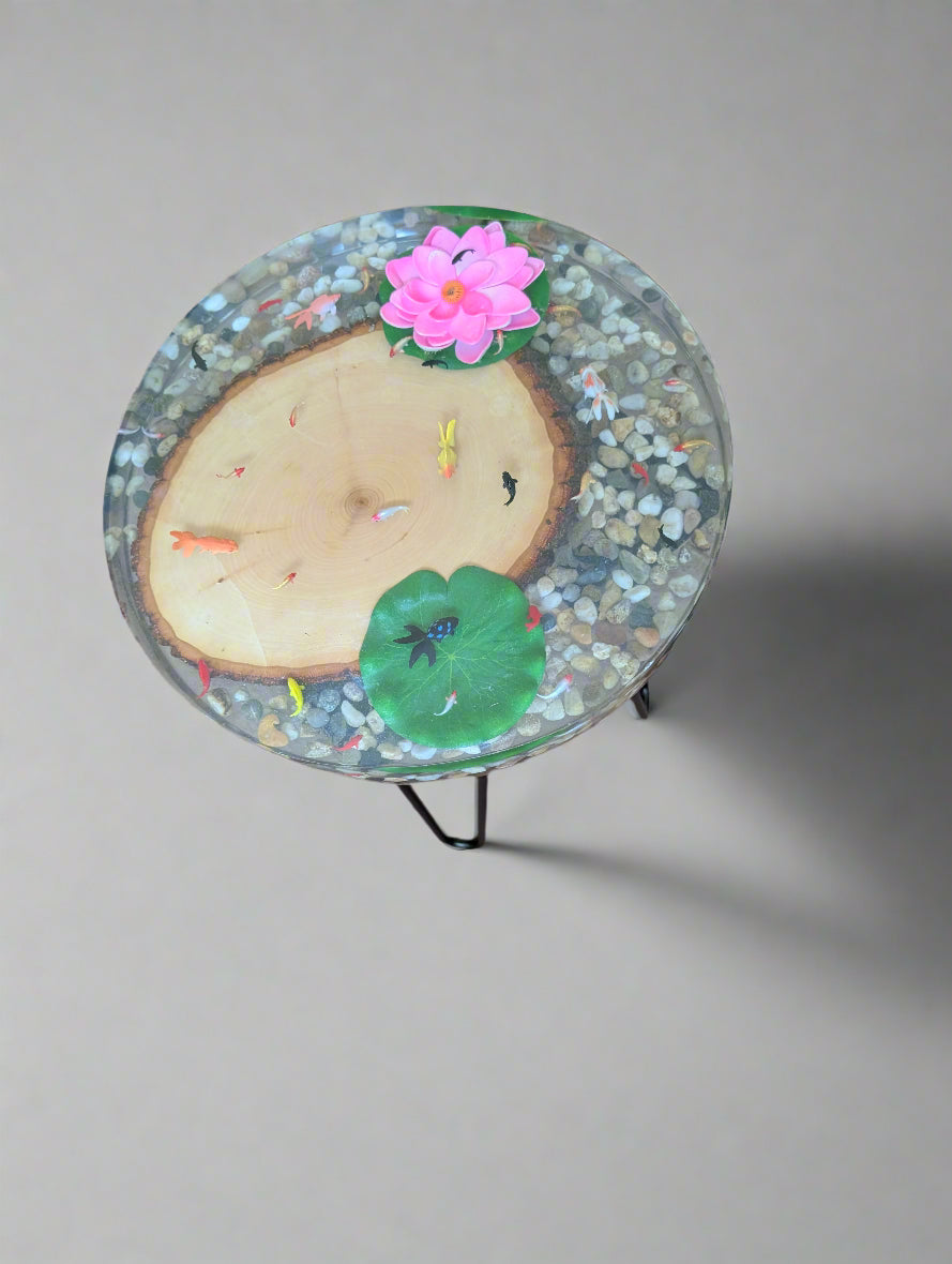 3D Resin Pond End Table - 14x2 Inch Mesmerizing Water Effect Side Table
