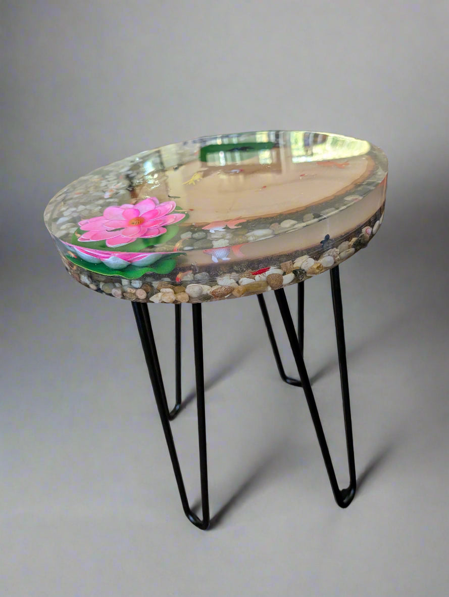 3D Resin Pond End Table - 14x2 Inch Mesmerizing Water Effect Side Table