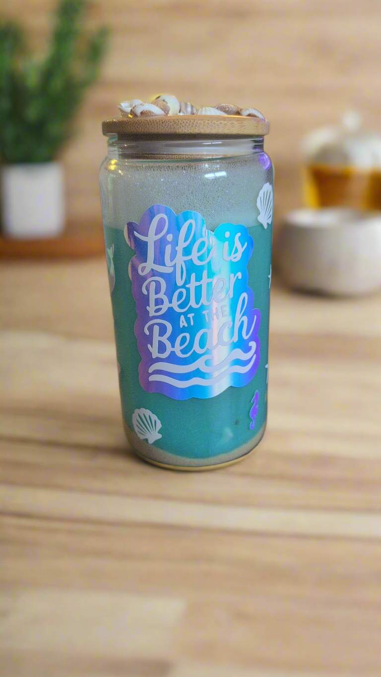 Snow globe beach themed cup