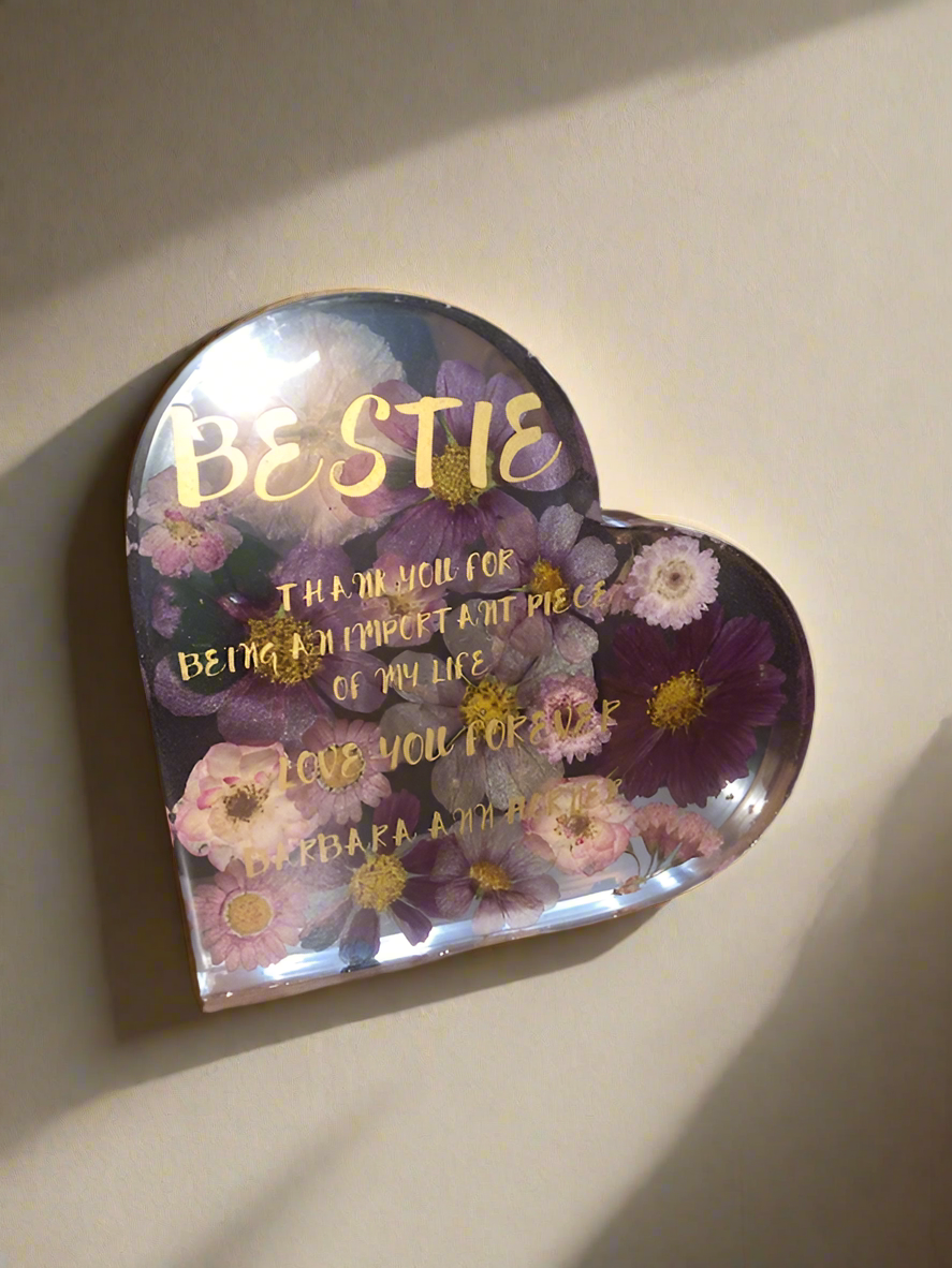 Custom resin plaque with sun dried flowers - Krafty Kustomz LLC