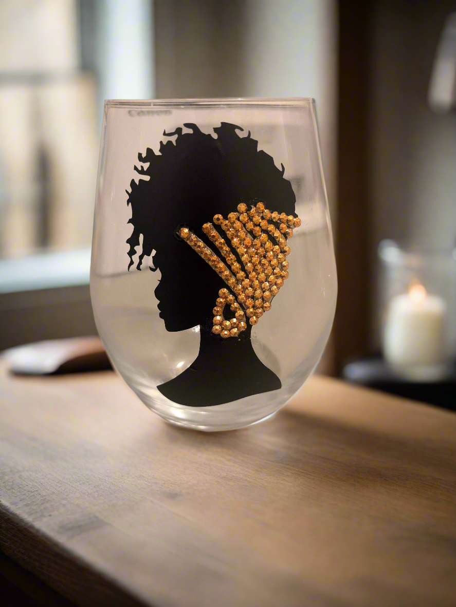 Wine glass with woman silhouette - Krafty Kustomz LLC