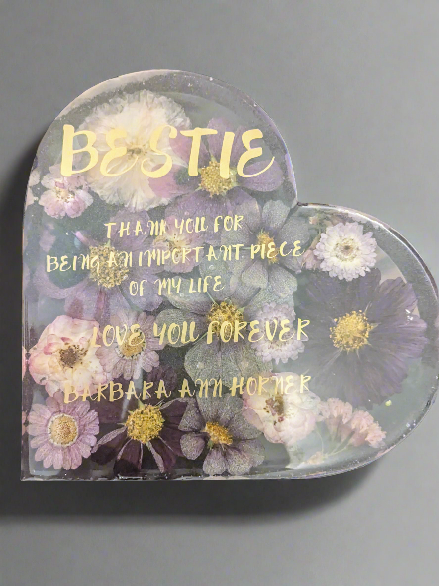 Custom resin plaque with sun dried flowers - Krafty Kustomz LLC