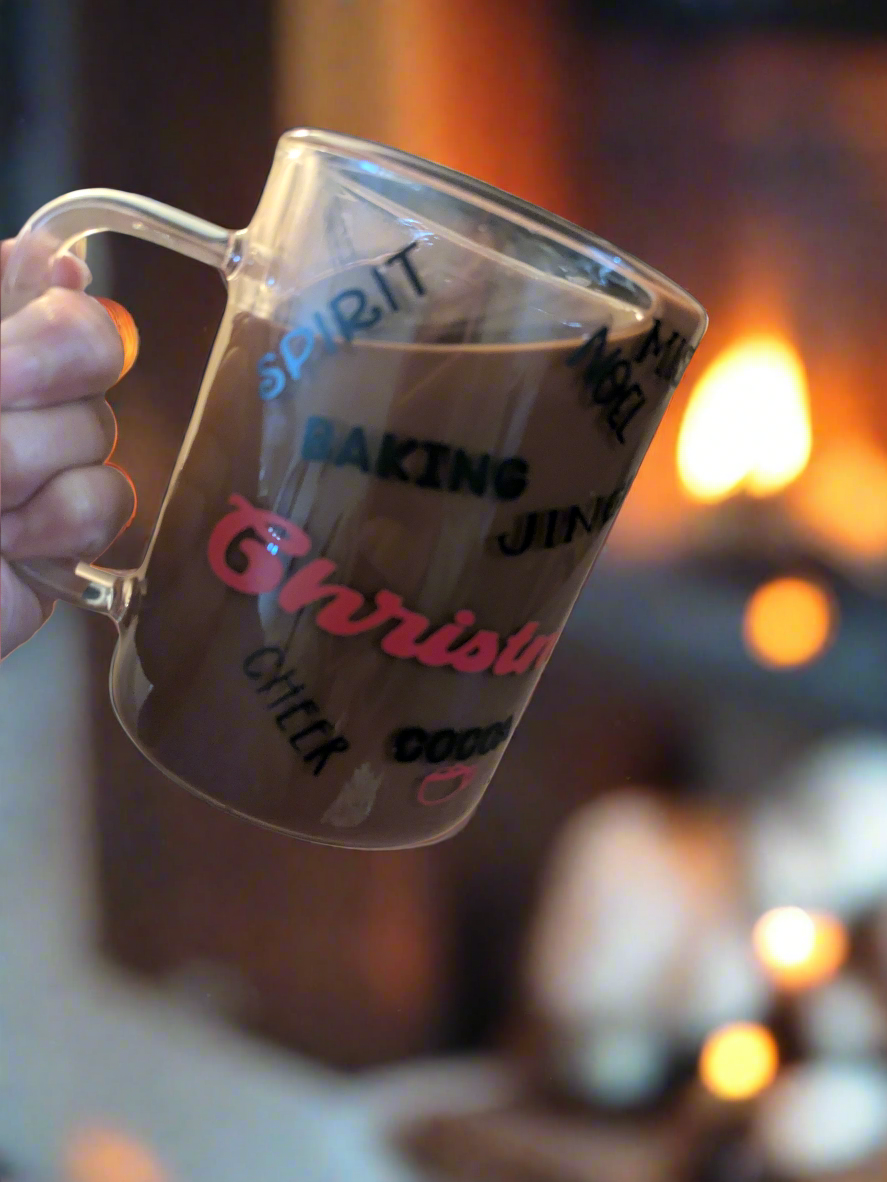 Snow globe glass mug with the illusion of hot cocoa with whip cream and marshmallows - Krafty Kustomz LLC