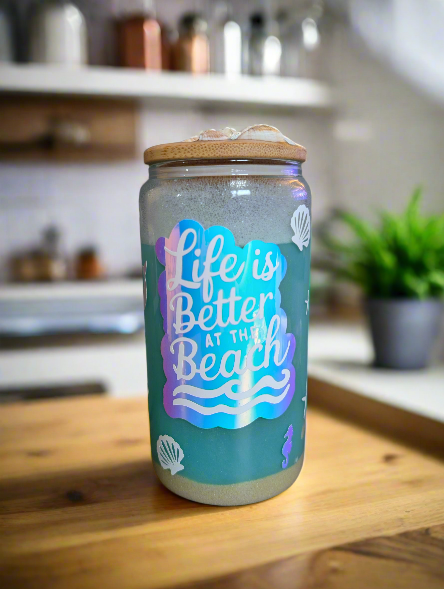 Snow globe beach themed cup