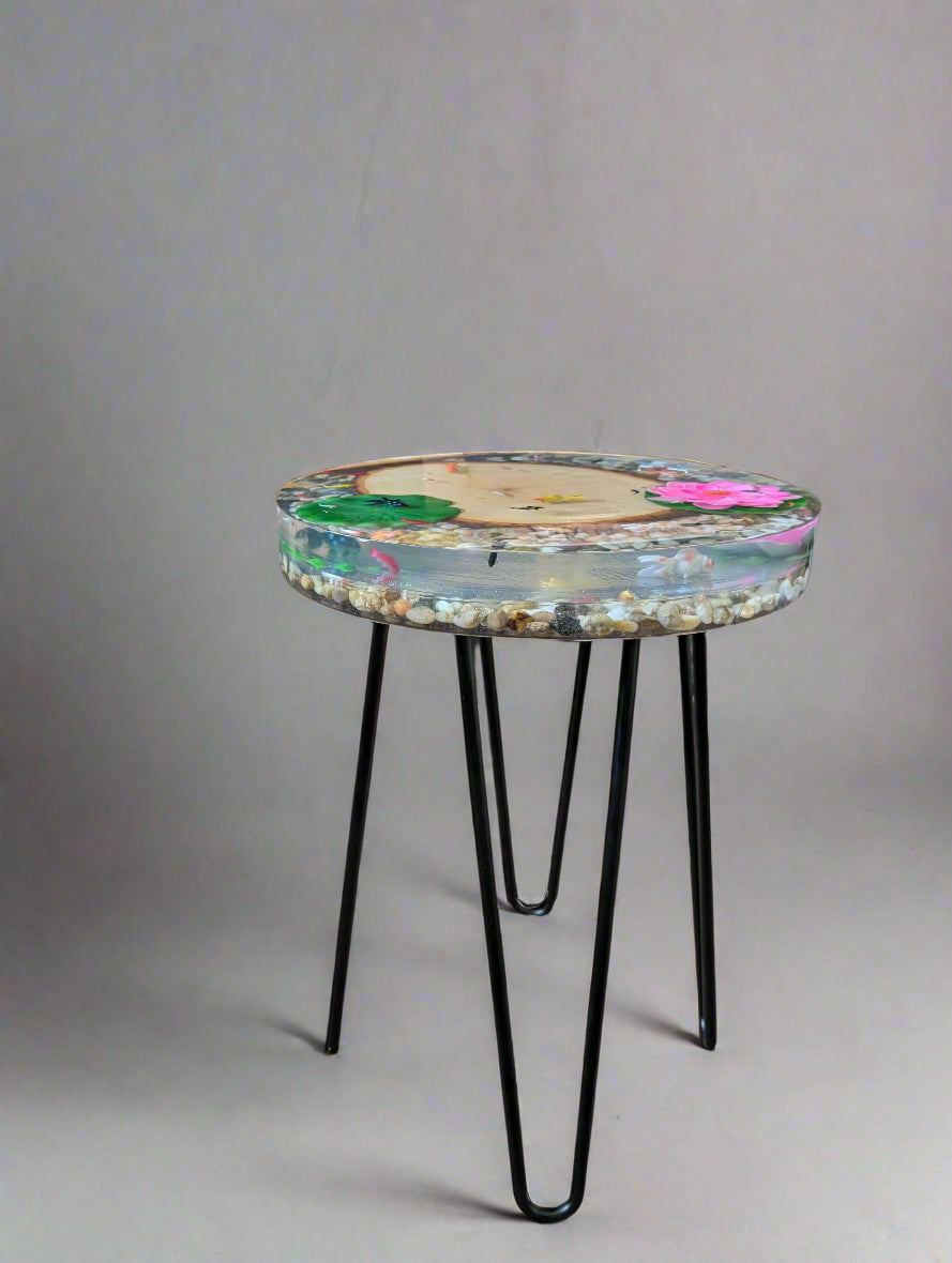 3D Resin Pond End Table - 14x2 Inch Mesmerizing Water Effect Side Table