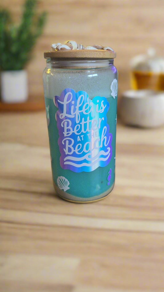 Snow globe beach themed cup